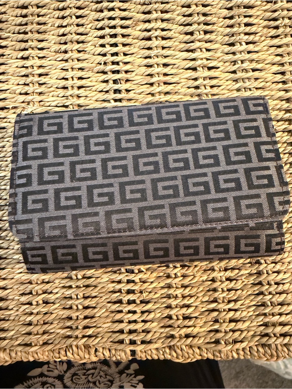 Monogram Pattern Rectangular Clutch in Dark Brown and Black